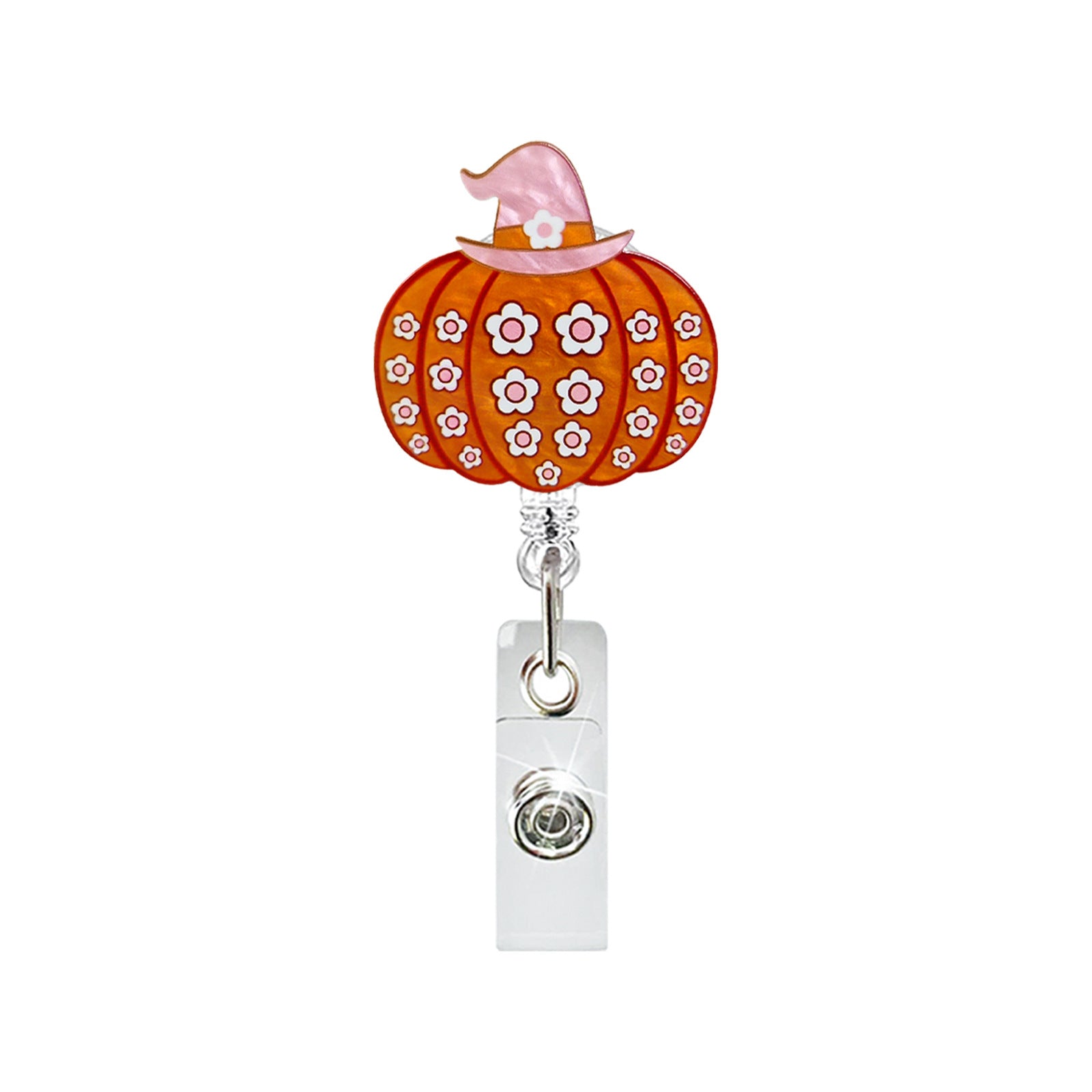 Wholesale  Acrylic Pumpkin Retractable Rotating Easy-Pull Id Easy-Pull Buckle  badge reels